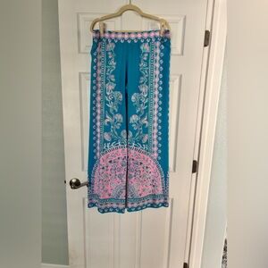 Lilly Pulitzer Teal and Pink Wide Leg Pants